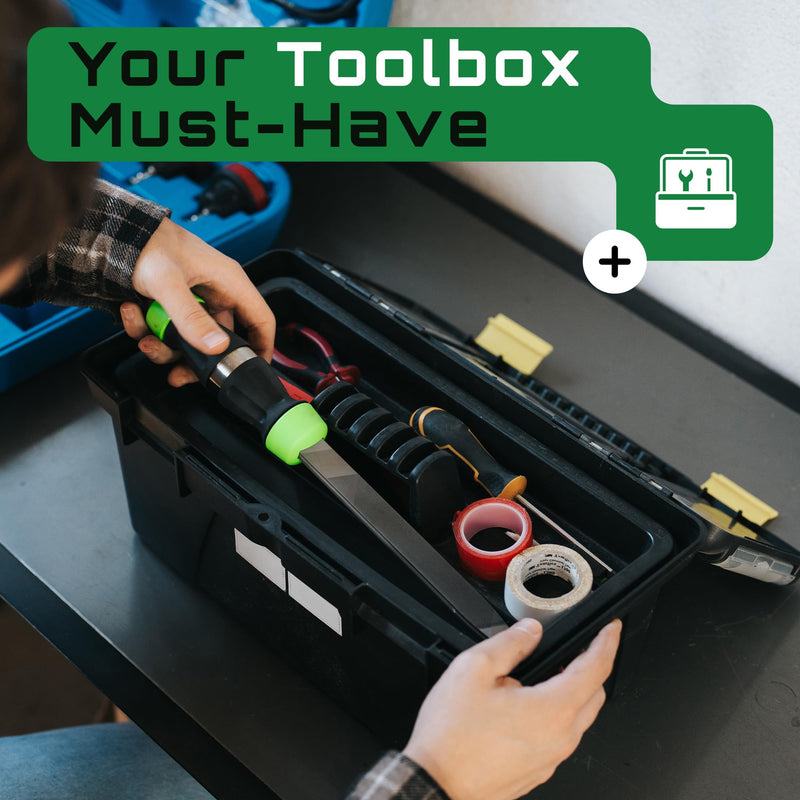 Slida File 4-in-1 Metal File Tool – Bastard, Smooth, Double & Second Cut | Sharpens knives, deburrs metal, shapes plastic & aluminum, removes rust — quick-swap grades, fits most toolboxes Black-green