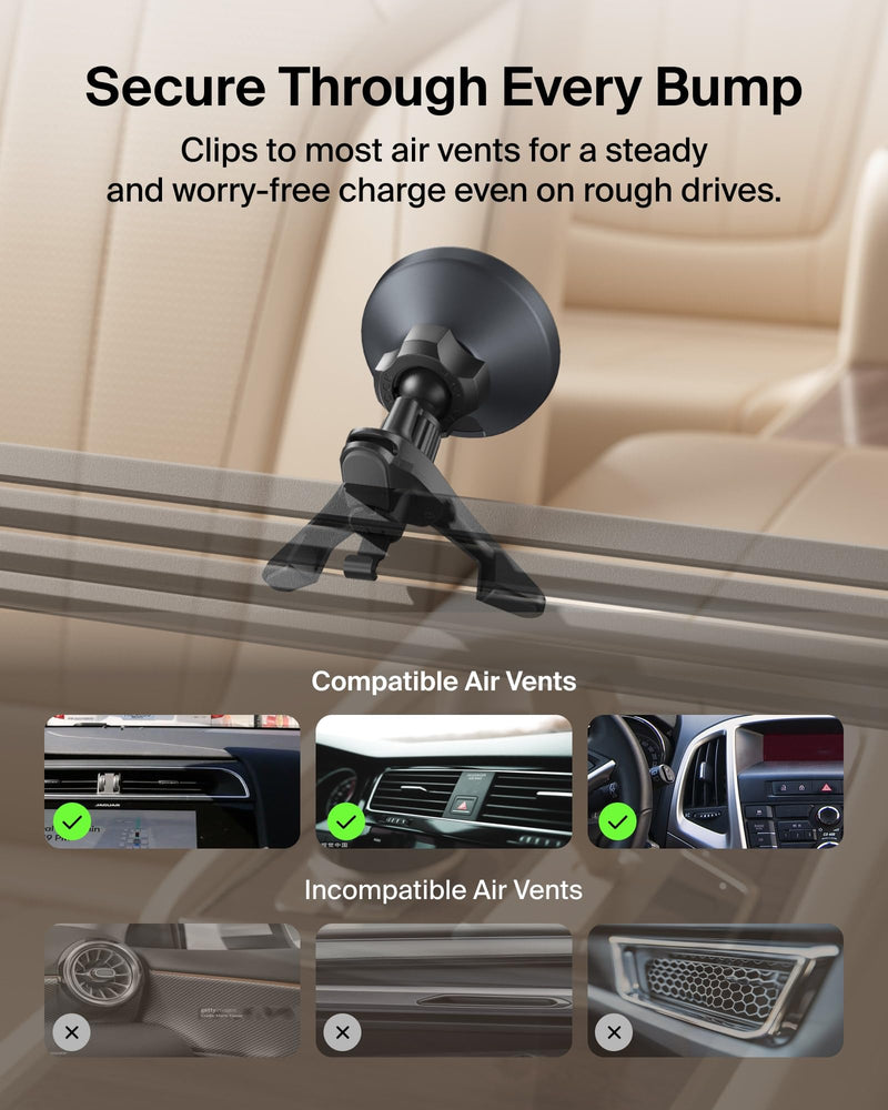Belkin Qi2 15W Magnetic Wireless Vent Mount, Fast Charging Car Charger | MagSafe Compatible, iPhone 15/16/17, Samsung Galaxy S26, AirPods, iPads, MacBook, Chromebook, Car Phone Charger