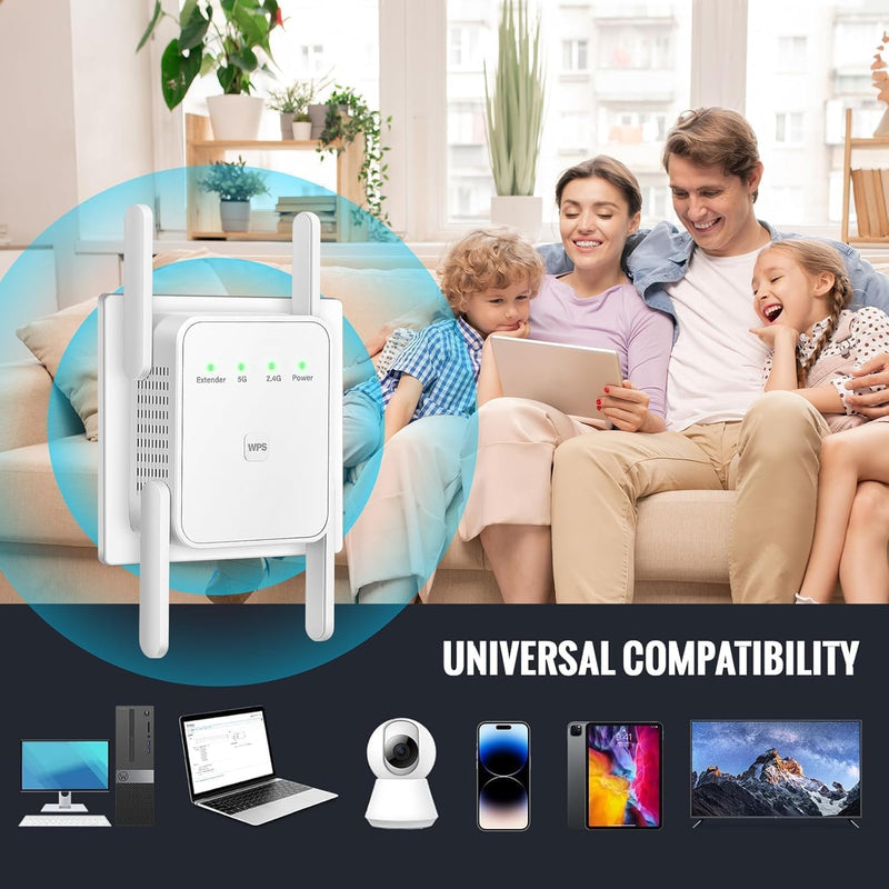 WiFi Extender Signal Booster-WiFi Extender 1200Mbps Dual Band (5GHz/2.4GHz) 360 Full CoverageUp to (4000 sq.ft) and 35 Devices 1-Tap Setup, WiFi Repeater with Ethernet Port