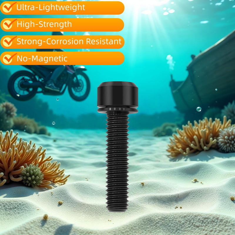 6PC Titanium Bolts M6X25mm with Washers, Lightweight Design | Ideal for Humid/Salty Environments M6 Hex Screws for Bicycle Brake Systems Motorcycle Engine Guards (Black) Black M6X25
