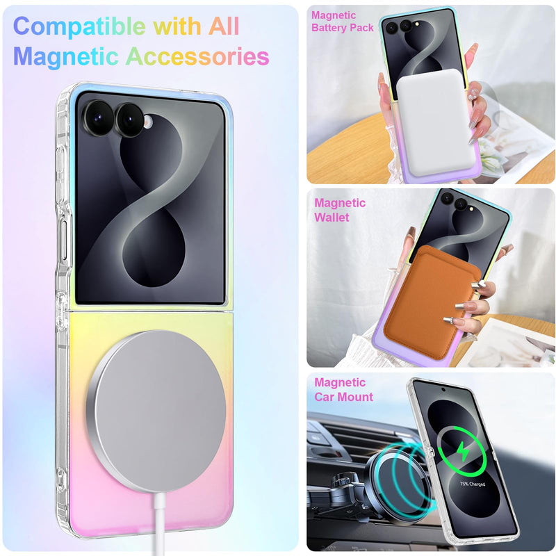 Cute Case for Samsung Galaxy Z Flip 8 Case, Gradient Iridescent | Compatible with Magsafe, Aesthetic Girly Translucent Blue & Pink Glitter Rainbow Magnetic Phone Cover for Women Girls Gradient Blue & Pink