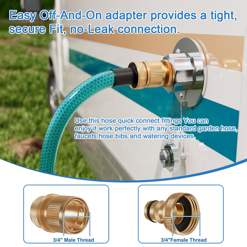 All Metal RV City Water Inlet with Check Valve, RV Water Inlet Replacement, Adjustable 90° Brass Hose Elbow, 3/4" GHT Quick Hose Connector, for RV Camper Motorhome Trailer Marine Water Inlet with 90° Elbow and Quick Connector