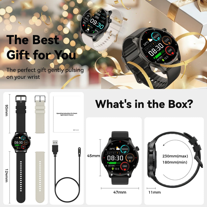 Smart Watch for Men Women Fitness: Waterproof Running Digital Mens Watches Step Pedometer Tracker Make Answer Call SpO2 Sleep Heart Rate Monitor Smartwatch Android Phone iPhone Samsung Compatible Black
