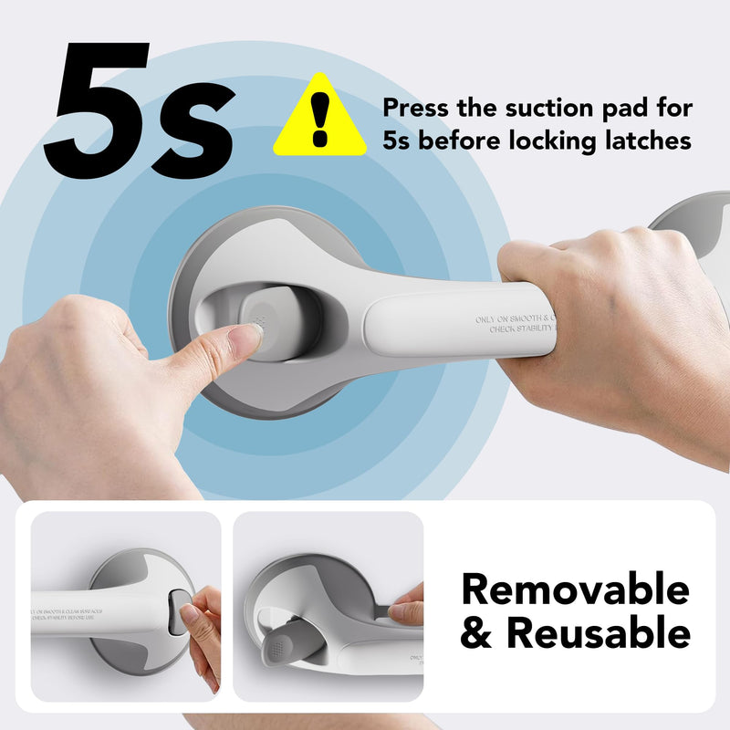 2 Pack 16 Inch Grab Bars for Bathtubs and Showers for Seniors, Heavy Duty Shower Handle for Elderly, Suction Cup Removable Handrails Handicap Bath Grip Bathroom Safety Grips (Gray 16″ Gray