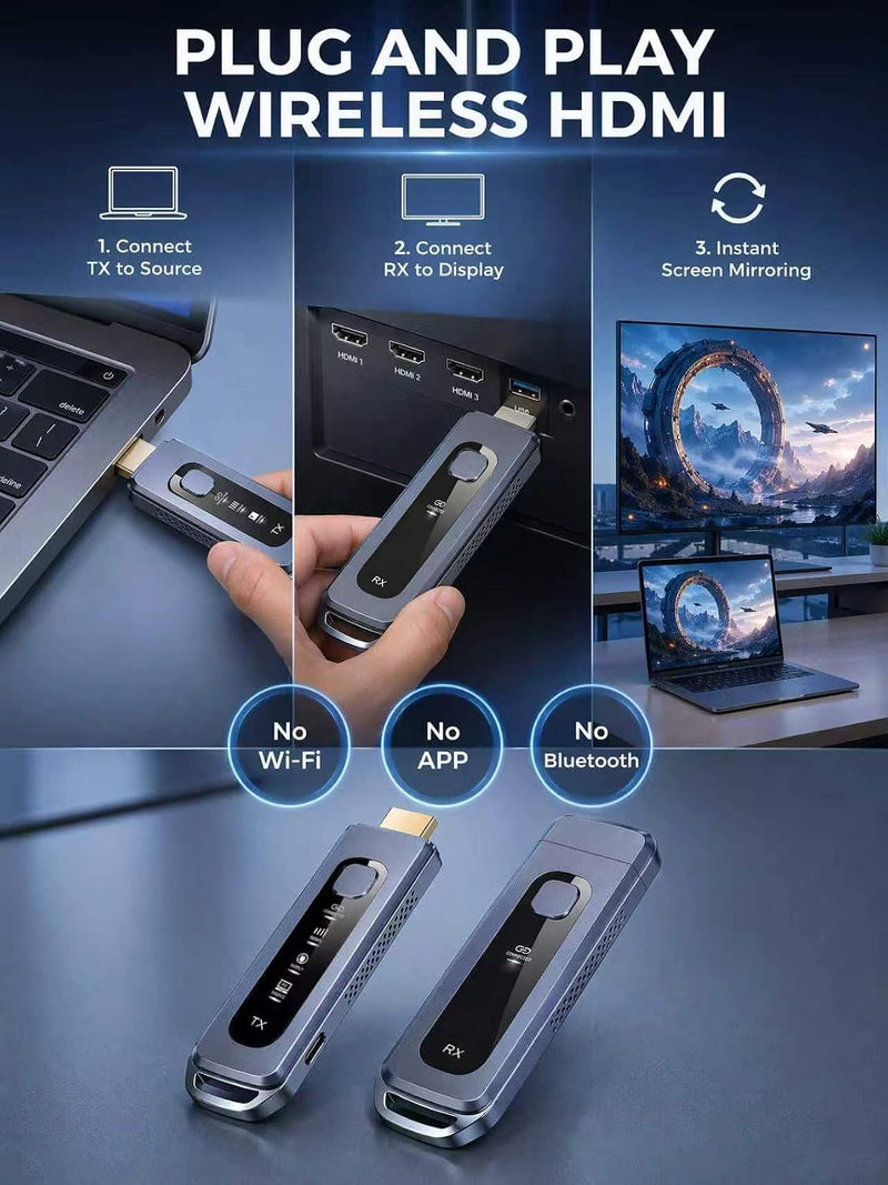 Wireless HDMI Transmitter and Receiver 165FT/50M, LED Display, 4K Decoding 1080P@60Hz Output, Plug & Play, Zero Latency, Dual-Band 5G+2.4G for Video and Audio Monitor from Projector/TV Box/PC 2