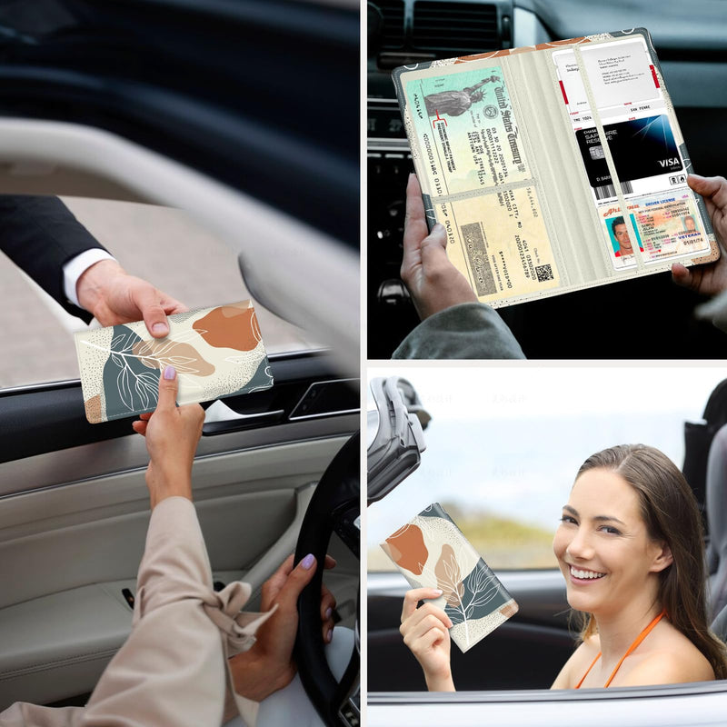 Car Registration and Insurance Holder，Colour Patterns Men Women Car License Document Registration and Insurance Card Holder Bohemian leaves