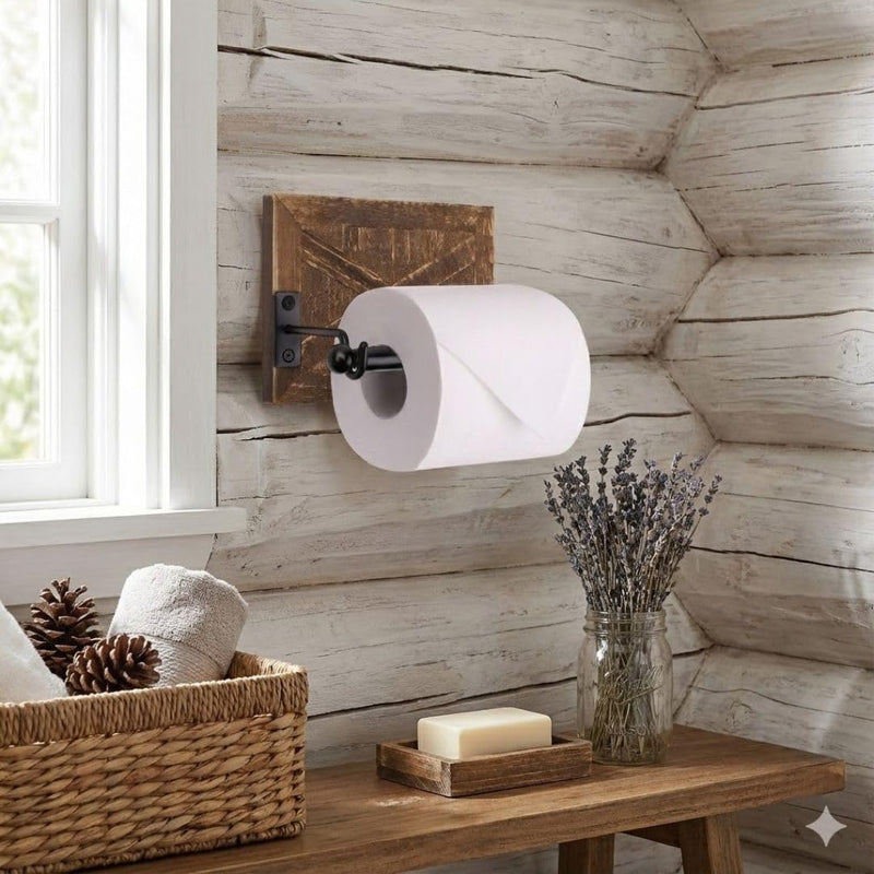 Autumn Alley Rustic Farmhouse Toilet Paper Holder - Farmhouse Bathroom Country Decor - Rustic Bathroom Accessories with Warm Brown Wood & Black Metal - Adds Western Decor Charm