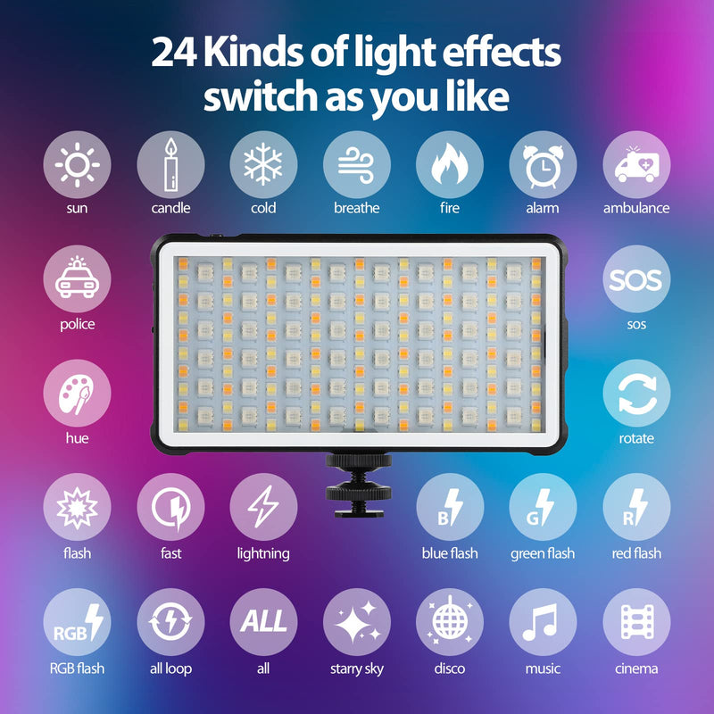 ENEGON RGB Video Light, Built-in 4000mAh Rechargeable Battery LED Camera Light Full Color 24 Common Light Effects, CRI≥95 2500-9000K LED Video Light Panel with Power Bank Function. RGB Photo Fill Light
