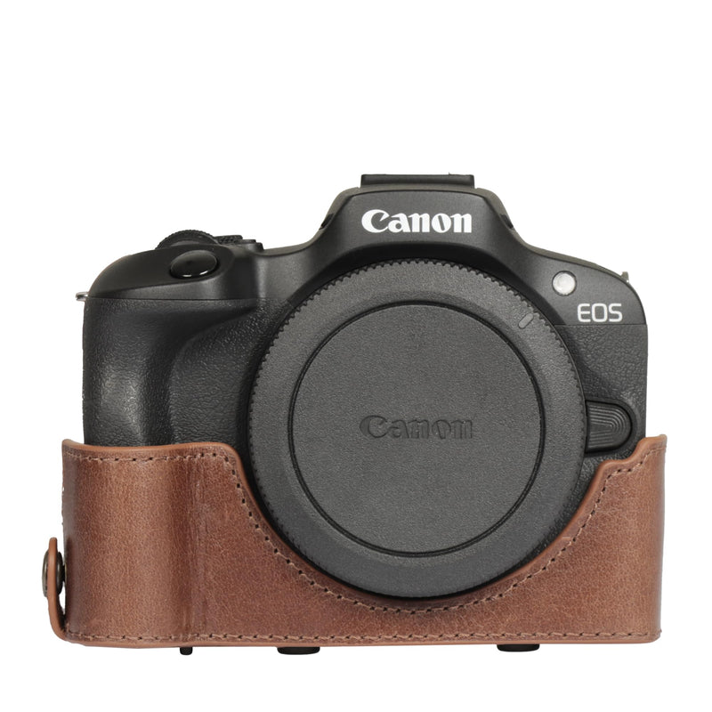 Megagear Genuine Leather Camera Case for Canon EOS R100 (18-45mm) - Stylish and Protective - Brown