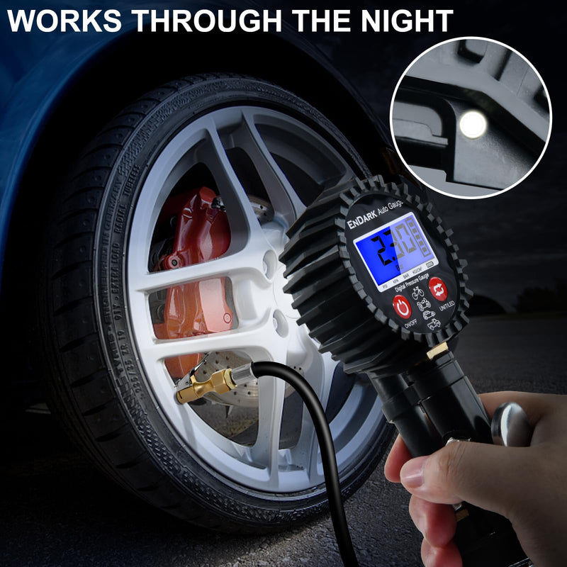 Digital Tire Pressure Gauge with Inflator: ENDARK 250 PSI Air Compressor Attachment Inflation Gun with Heavy Duty 360° Air Chuck & Extended Hose and Quick Connect Coupler