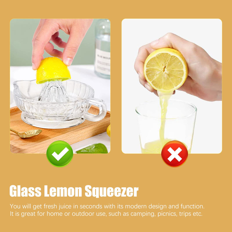 Glass Lemon Squeezer, Citrus Juicer Manual Hand Squeezer with Handle and Pour Spout, Clear Lemon Manual Extractor Small Handheld Orange Juicer