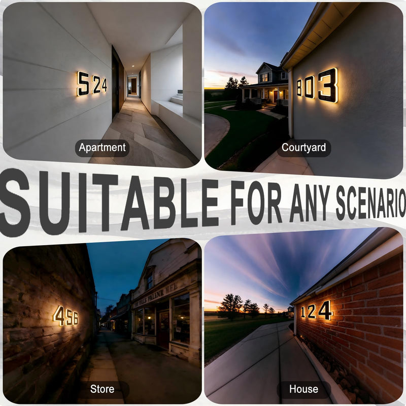 ISUNMEA 6.7 Inch Solar Lighted House Numbers for Outside, Light Up Waterproof LED Address Signs for Houses, Backlit Illuminated Exterior Modern House Numbers Light (1-Black, 6.7IN) 1-Black