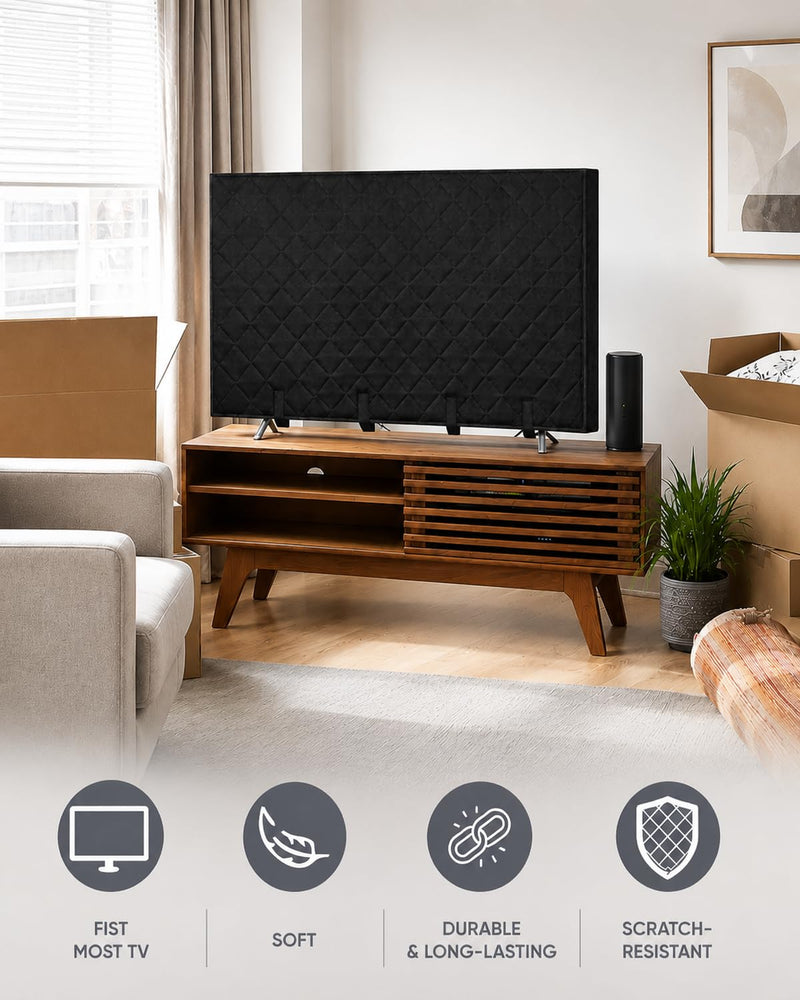 TV Moving Cover for 50–55 Inch Flat Screen TVs | Padded TV Screen Protector with Bottom Strap for Moving, Storage, Home Renovation & Pet Scratch Protection, Black