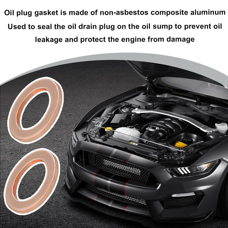 10 PCS Oil Drain Plug Gasket, 14mm Cooper Crush Washer Oil Sealing Gaskets, Automotive Replacement Drain Plug Gaskets Compatible with OEM PN Part 007603-014106, Car Accessories 10 PCS