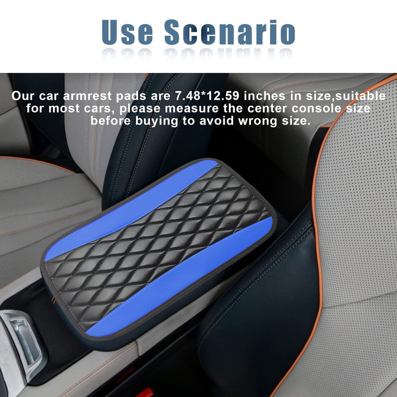 Car Center Console Cover, Universal Leather Waterproof Armrest Seat Box Cover Protector, Comfortable Car Decor Accessories Fit for Most Cars, Vehicles, SUVs -Blue blue