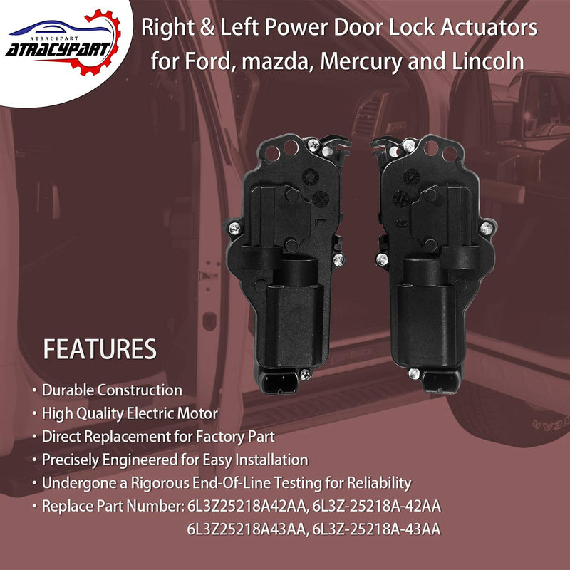 Power Door Lock Actuators Kit Left & Right Side | for Ford F150 F250 F350 F450 Excursion Expedition Mustang & More | Replaces# 6L3Z25218A43AA, 6L3Z25218A42AA 2 PCS Black
