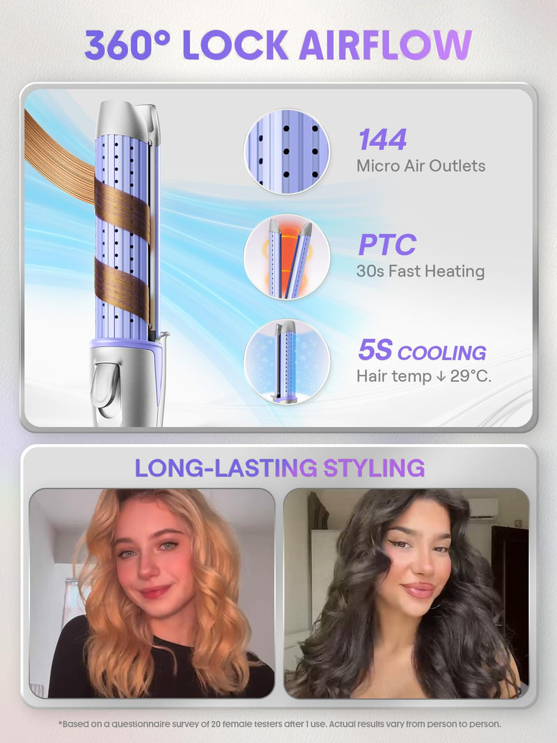 SHEGLAM Hair Curler and Straightener, Manual Airflow Styler, 360° Cool Air Lock, 2 in 1 Hair Straightener & Curler, Anti-Scald Flat Iron, Fast Curling Straightening Less Damage for Long Short Hair