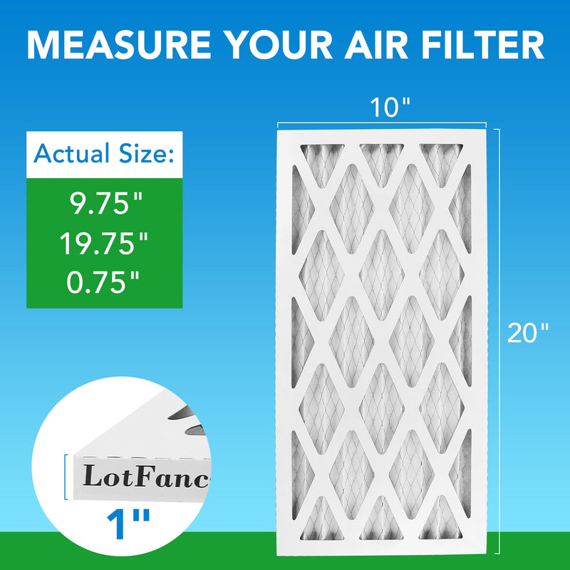 LotFancy 10x20x1 Air Filter MERV 8 4-Pack, Actual Size: 9.75"x19.75"x0.75",Pleated Furnace & AC Filter Replacement, Captures Dust, Pet Hair, Pollen MERV 8 4pcs