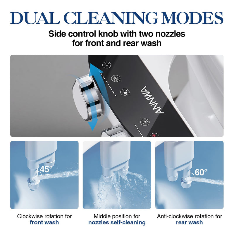 Bidet Attachment for Toilet Seat Non-Electric Bidet Hot and Cold Water Bidet Attachment Toilet Adjustable Water Temperature Posterior/Feminine Wash Dual Retractable Nozzle(AM-US-TT18N)