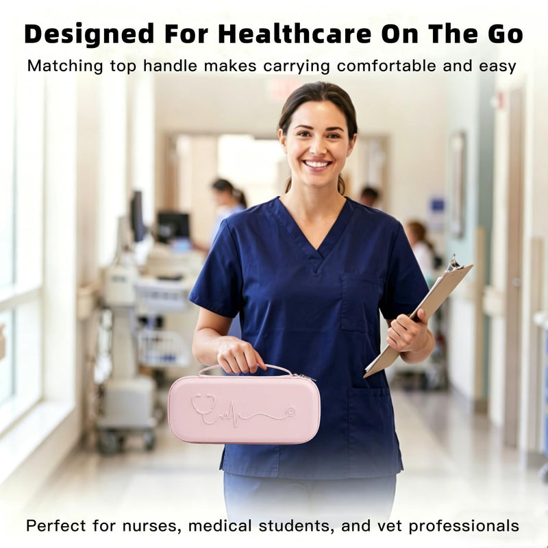 SMYV Stethoscope Case - Hard Shell Protective Carrying Bag for 3M Littmann Classic III/IV, MDF, ADC Stethoscopes, Medical Storage Organizer for Nurses, Doctors, Nursing Students - Pink PU Pink