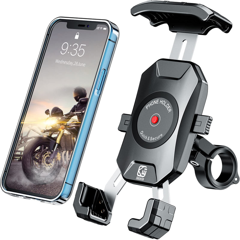  [AUSTRALIA] - BRCOVAN Motorcycle Phone Mount, [1s Lock] [One Hand Operation] Bike Phone Mount, Aluminum Alloy Mounting Base Handlebar Cell Phone Holder for Bicycle Motorcycle ATV Scooter Fit 4''-7'' Smartphones