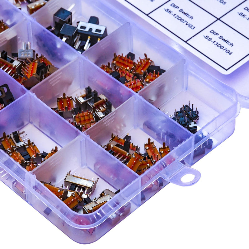Slide Switch Assorted Kit, Mini Micro PCB Panel Slide Switch 2Pin 3Pin 4Pin ON/Off ON/Off/ON Switch Breadboard Electronic Dip SlideSwitch（JTS-Slide-Switch