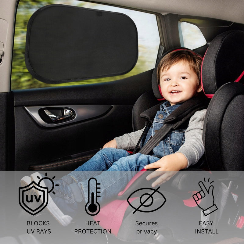 Car Window Shades for Baby 19” x 12” (2 Pack) Cling, Blocks 99.98% UVR, Sun Shade Blocker, Glare Shield Protection, Side Car Window Screens, Mesh Window Shades for Baby, Black 2 Pack (19 x12)