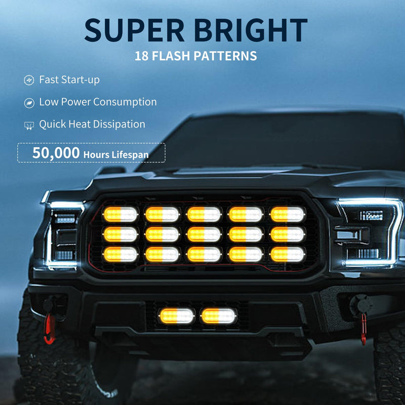 8pcs 12LED Surface Mount Flashing Strobe Lights for Truck Car Vehicle LED Lights (12LED/8PCS) 12LED/8PCS