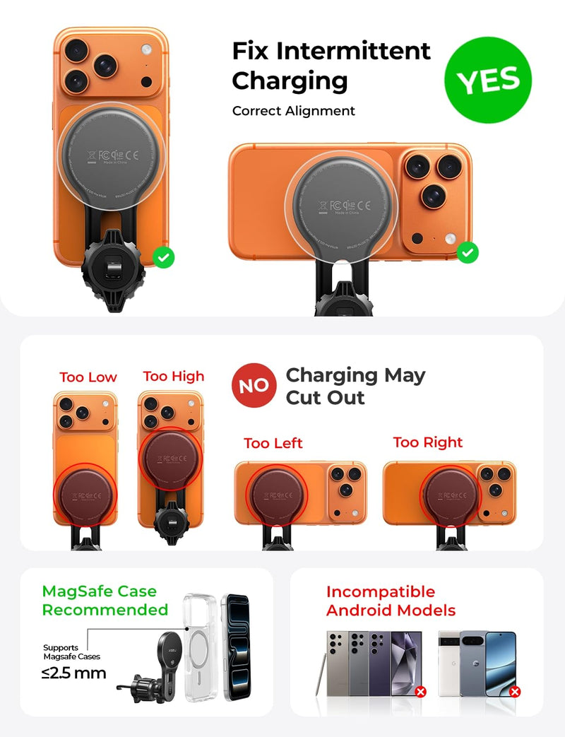 LISEN for Qi2.2 25W MagSafe Car Mount Charger,Car Vent Magnetic Car Charger | Stable & Fast Charging iPhone Car Mount,Qi2.2 Certified 25W Magsafe Car Mount, Car Vent Mount For iPhone 17 16 15 14 13 12 Black Compact/Small