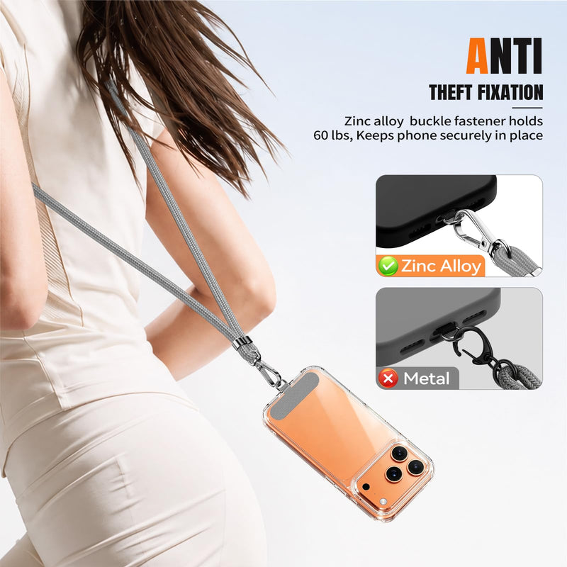 for Phone Lanyard,Anti Theft Travel Essentials | 2 Pack Phone Neck Strap (Adjustable Crossbody), 2 Pack Phone Wrist Strap,4 Pcs Tether Tab,Compatible with iPhone & Android B-black+gray