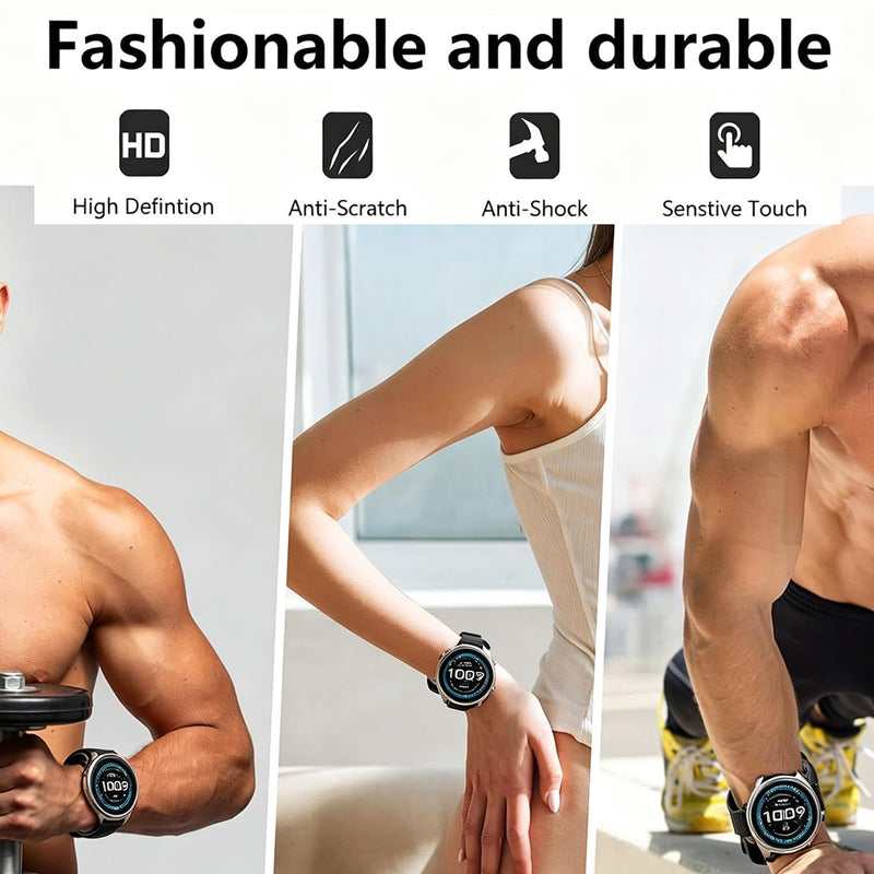 [4-Pack Screen Protector Case for Amazfit Balance 2 Smartwatch, Hard PC Bumper & Tempered Glass Film Replacement Cover Accessories Black\ Navy Blue\ Green\ Clear