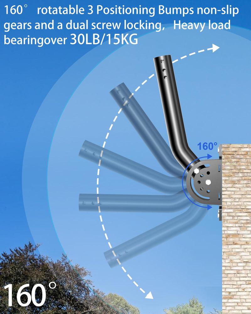  [AUSTRALIA] - Universal Adjustable TV Antenna Pole Mount – Rustproof 1.38" x 12" J-Pipe, Heavy-Duty Pivot Bracket for Wall, Roof, Eave Mounting – Compatible with TV Antennas, Starlink, Wi-Fi & More (Black)