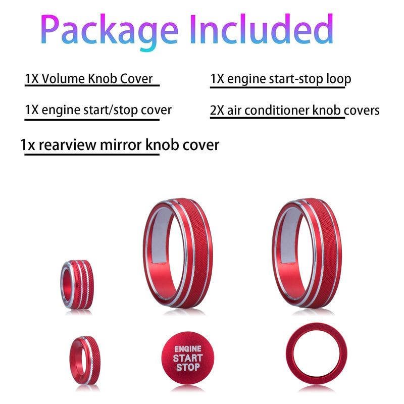 for Toyota Highlander 2023 2024 2025 Accessories (Does not fit Grand Highlander) - 6 Piece Set, Mirror Adjuster, Radio Control, Air Conditioning, Start Button Cover/Ring (red) Red