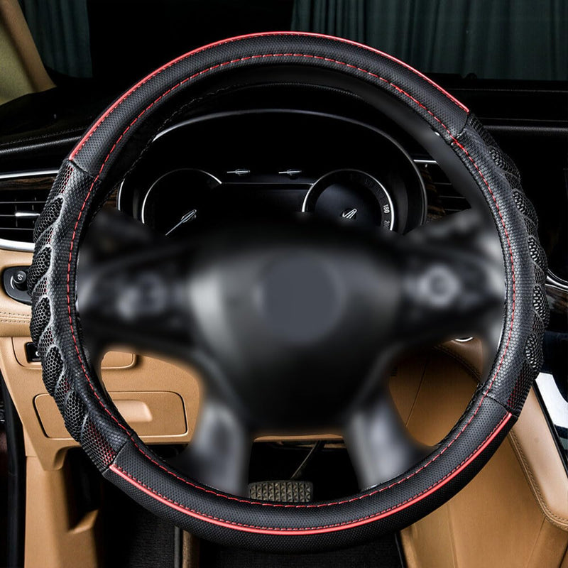 Flying Banner car Steering Wheel Cover Faux Leather Massage Universal fit 3D Honeycomb Hole Anti-Slip Sporty 15 Inches (Red Black)… Red black