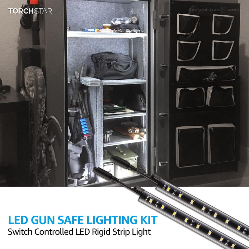 TORCHSTAR LED Safe Lighting Kit, (6) 12 Inch Linkable Light Bars + Rocker Switch + UL Power Adapter, 900LM, Input 100-240V, for Under Cabinet Gun Safe Locker Closet Showcase, 5000K Daylight Daylight (5000K)