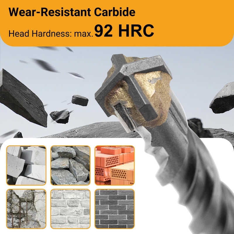 SDS Plus Concrete Drill Bit Set, 7-Piece (5-12mm x 160mm) — Premium Carbide-Tipped Masonry Drill Bits for Concrete, Brick, Block & Stone, Max Hardness 92 HRC, Ideal for Hammer Drills 5-12 mm x 160 mm Masonry Drill
