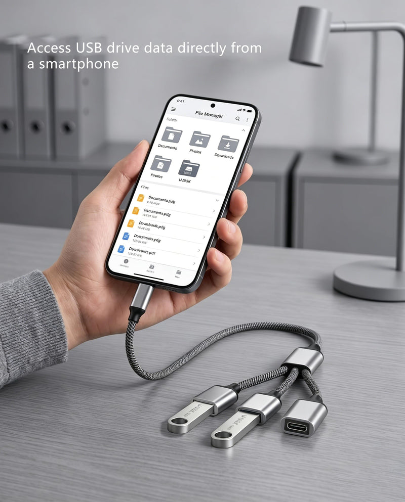 Type C Hub Adapter with Dual USB A and USB C Ports, 3 in 1