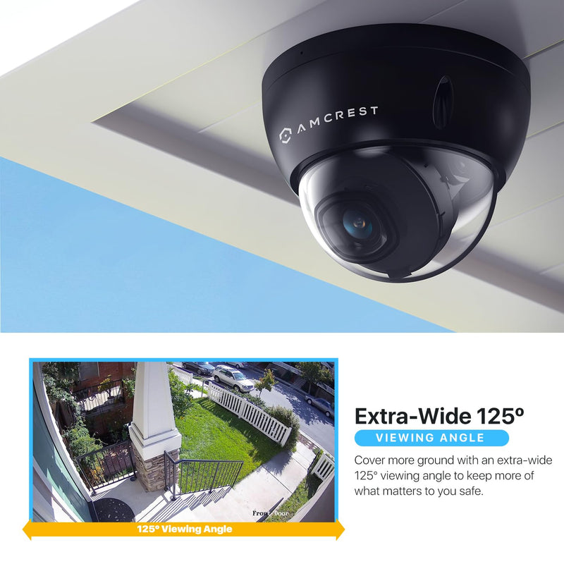Amcrest UltraHD 4K (8MP) Dome POE IP Camera, 3840x2160, 98ft NightVision, 2.8mm Lens, IP67 Weatherproof, 125° FOV, 256GB MicroSD Recording, Black (IP8M-2493EB-AI-V3)