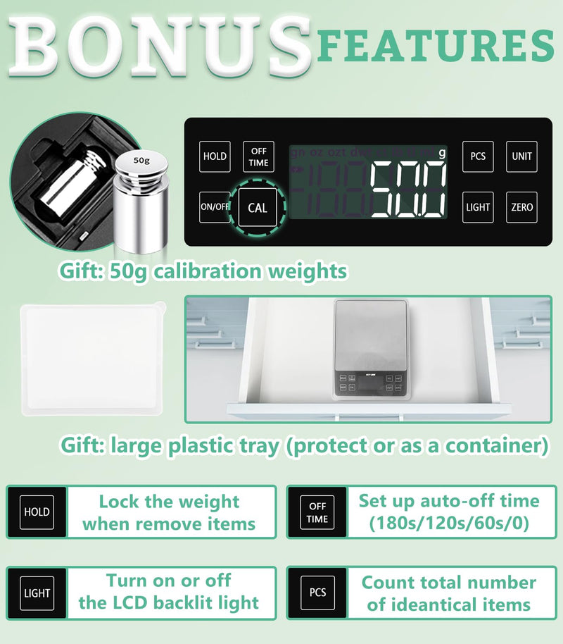 NEXT-SHINE Food Kitchen Scale 11lb, 0.1g/0.01oz Precise Graduation Rechargeable Digital Scale with Nine Units Large Tray Stainless Steel Platform LCD Display for Meal Prep Cooking Baking Black