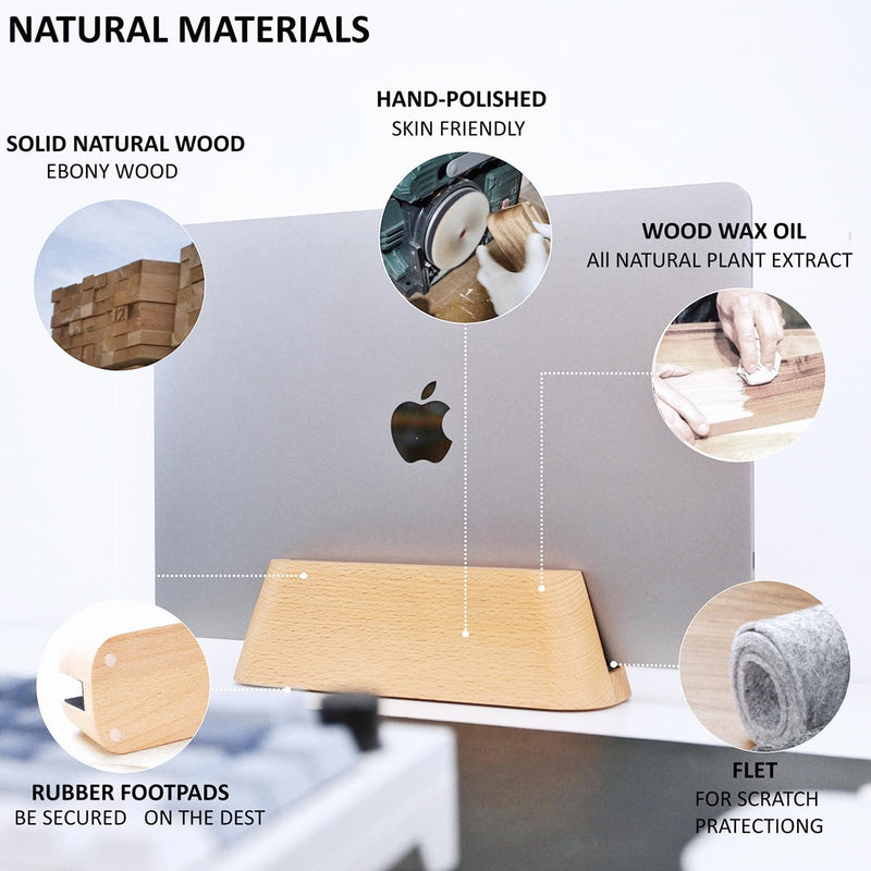 ACODE Wood Vertical Laptop Stand for Desk - Compatible With MacBook Pro Air, Surfaces - Storage Rack Slot Thickness 0.59" to 0.71" - Upright Holder 1 Fagus lishizhijia