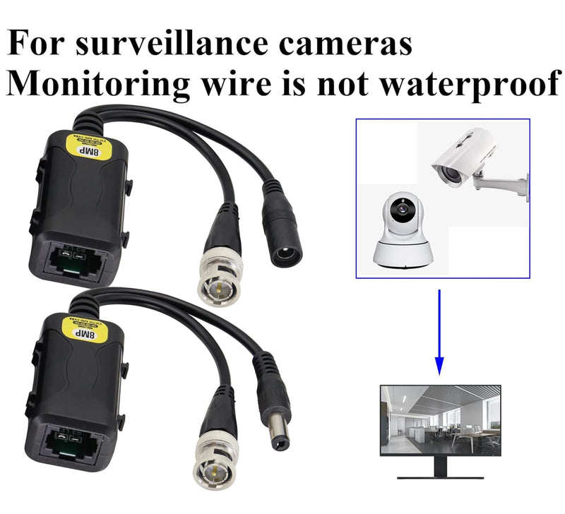 zdyCGTime Passive HD Video Balun BNC to RJ45 Network Transceiver Cat5/Cat6 Adapter Cable with DC Power 720P - 8MP Cat6 to BNC Male Connecto for CCTV Security Surveillance Camera System(16.5cm/4Pairs) 4 Pairs