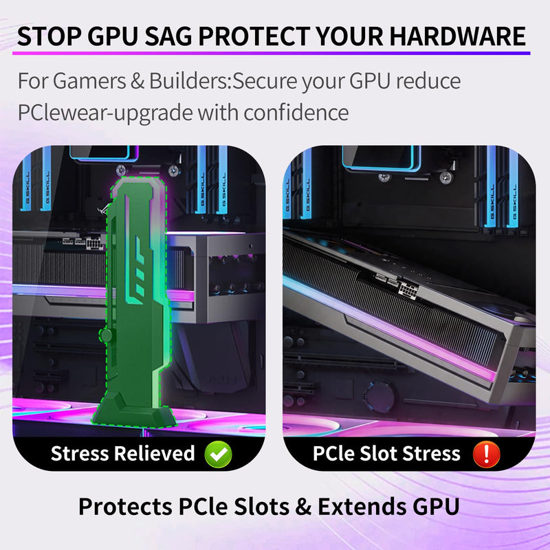 GPU Support Bracket, GSCOLER Universal GPU Anti Sag Bracket, 60-163mm Adjustable GPU Stand for Heavy-Duty Graphics Card Support, 16.8M RGB Modes GPU Brace with Magnet & Non-Slip Base for Video Cards