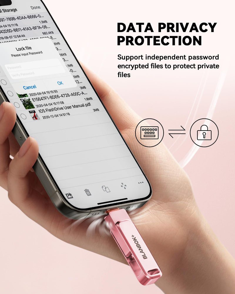 MFi Certified 256GB iPhone Photo Stick, High-Speed USB Flash Drive Memory Storage for Video Backup, Compatible for iPhone/iPad/Android/PC (Pink) Pink 256 GB