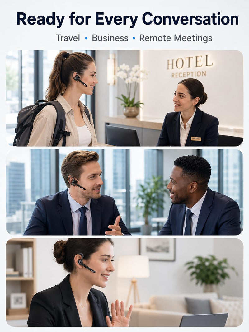 N06 Bluetooth Headset with Real-Time Call Translation & Mute Button | Call Recording, Noise Cancelling Mic, 40H Playtime Wireless Earpiece Hands-Free Headphone for Business Office Trucker Driving