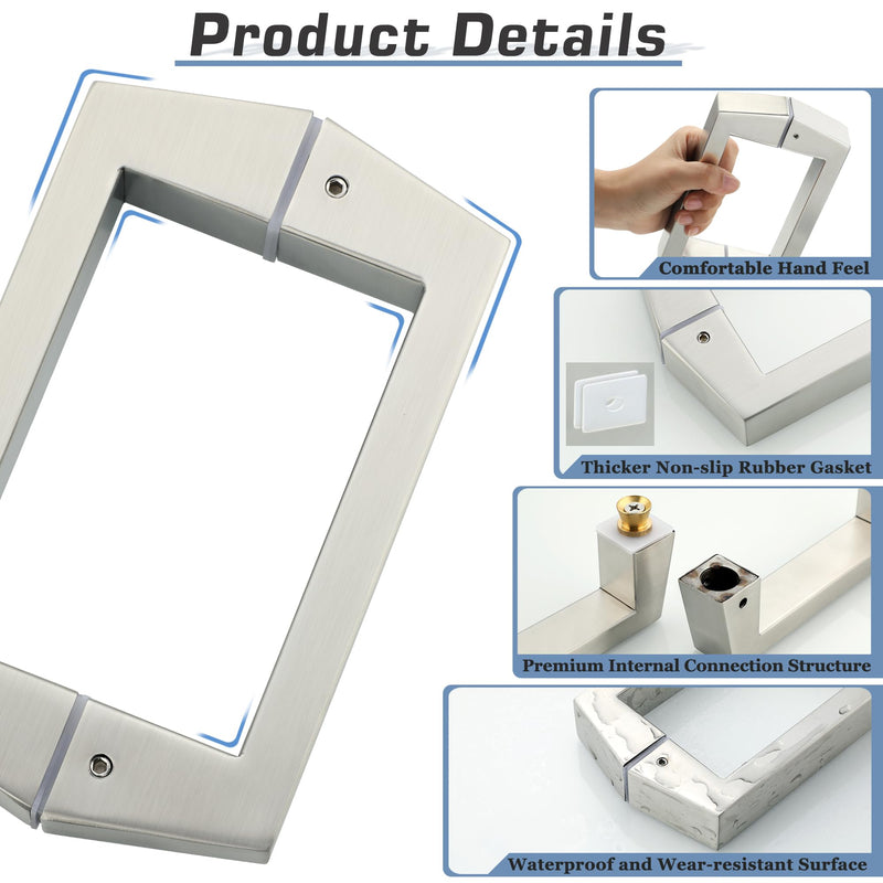 Alise 6" Shower Door Handle,Sliding Door Handles,Push Pull Glass Door Handle, Square Back to Back Shower Doors Handle, SUS304 Stainless Steel Shower Doors Hardware Replacement,Brushed Nickel 6 Inch Brushed Nickel