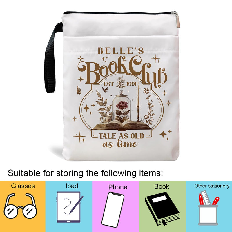 Tale As Old As Time Belle's Book Sleeve, Book Covers with Zipper, Book Lovers, Book Pouch Kindle Protector, Gifts for Women Teacher Librarian Bookworm Bookish (White-C, Large) White-c