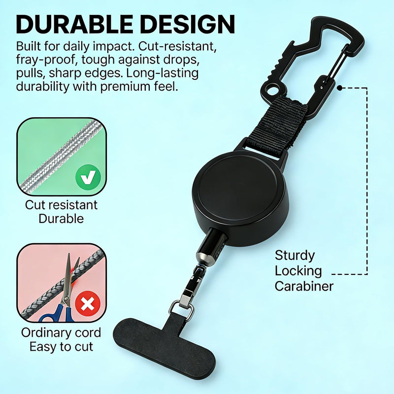 Anti-Theft Phone Tether, Phone Lanyard Retractable Steel Line and Locking Carabiner 2