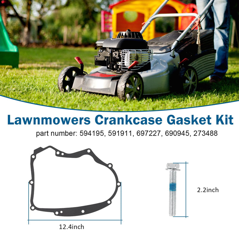 594195 Crankcase Gasket Kit with Mounting Bolts Lawnmowers Crankcase Gasket Accessories Compatible with Briggs Stratton Small Gasoline Engines Replace Part 591911, 697227, 690945, 273488