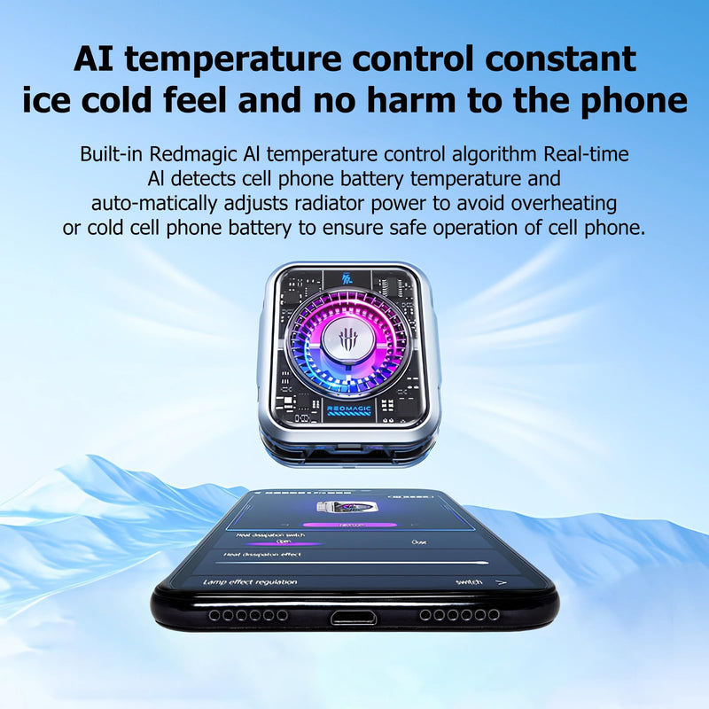 Nubia RedMagic Magnetic Cell Phone Cooler 5 Pro with Clip, Cellphone Radiator Fan for Phone with RGB LED Semiconductor Heatsink Cooling 36W Mobile Phone Cooling Fan for Phone Gaming, Live Streaming