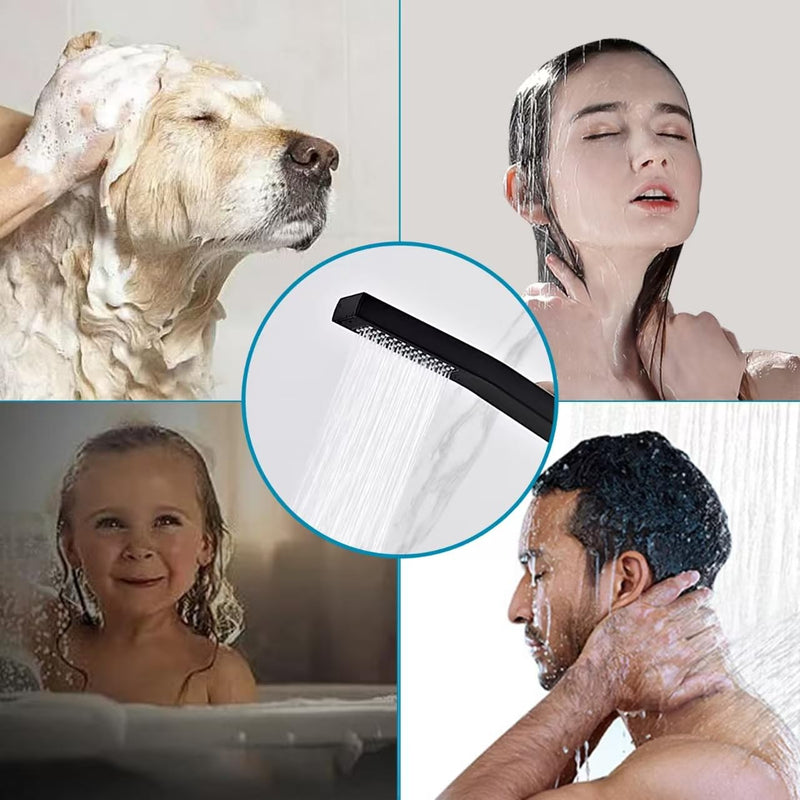 Bathroom Square Matte Black Solid Brass Hand Held Shower Head With Wall Connector and Hose System Wall Mount Handheld Showerheads Set